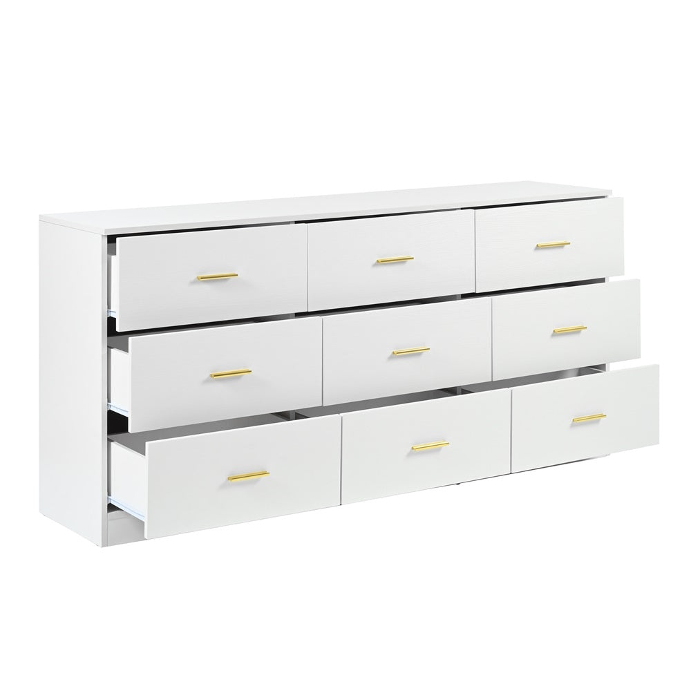 Modern White 9-Drawer Dresser with Spacious Bedroom Storage