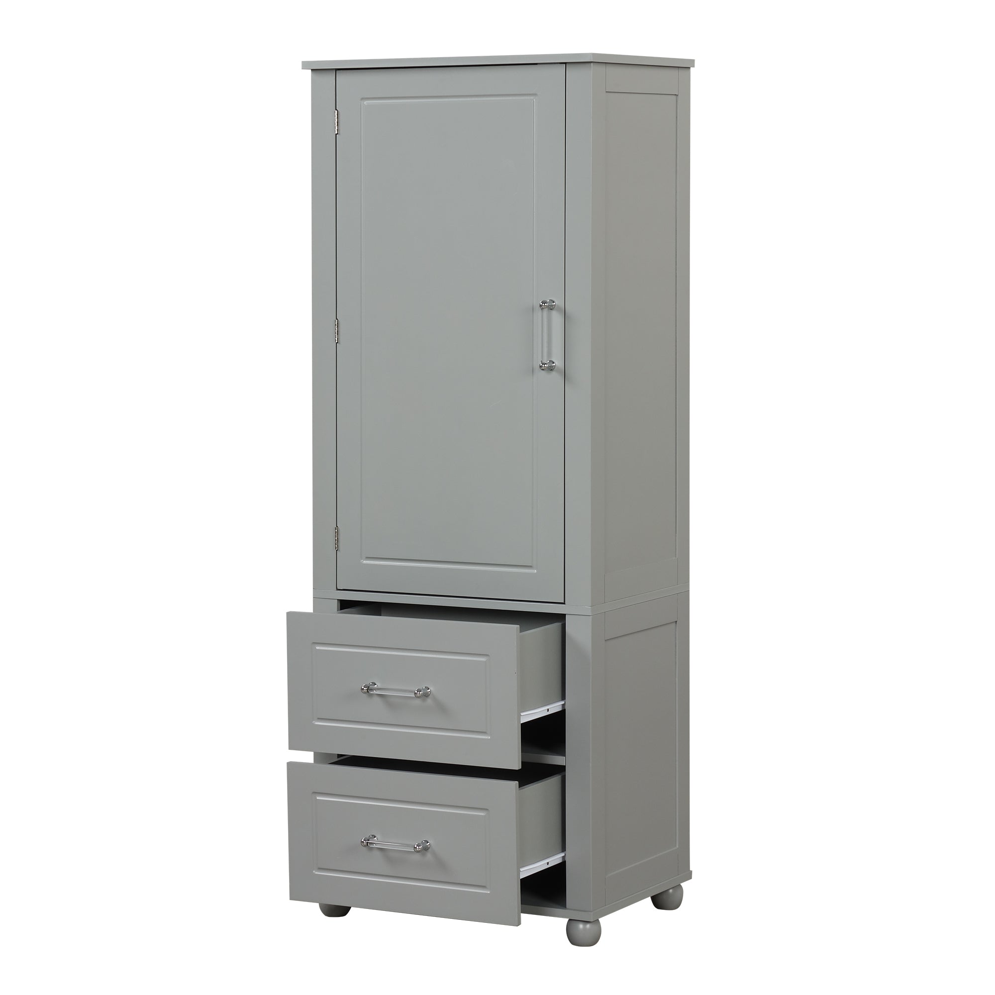 Tall Grey Bathroom Storage Cabinet with Adjustable Shelves Drawers