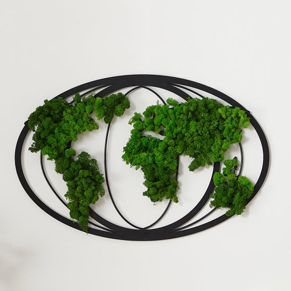 Moss World Map Metal Wall Decor Modern Artwork