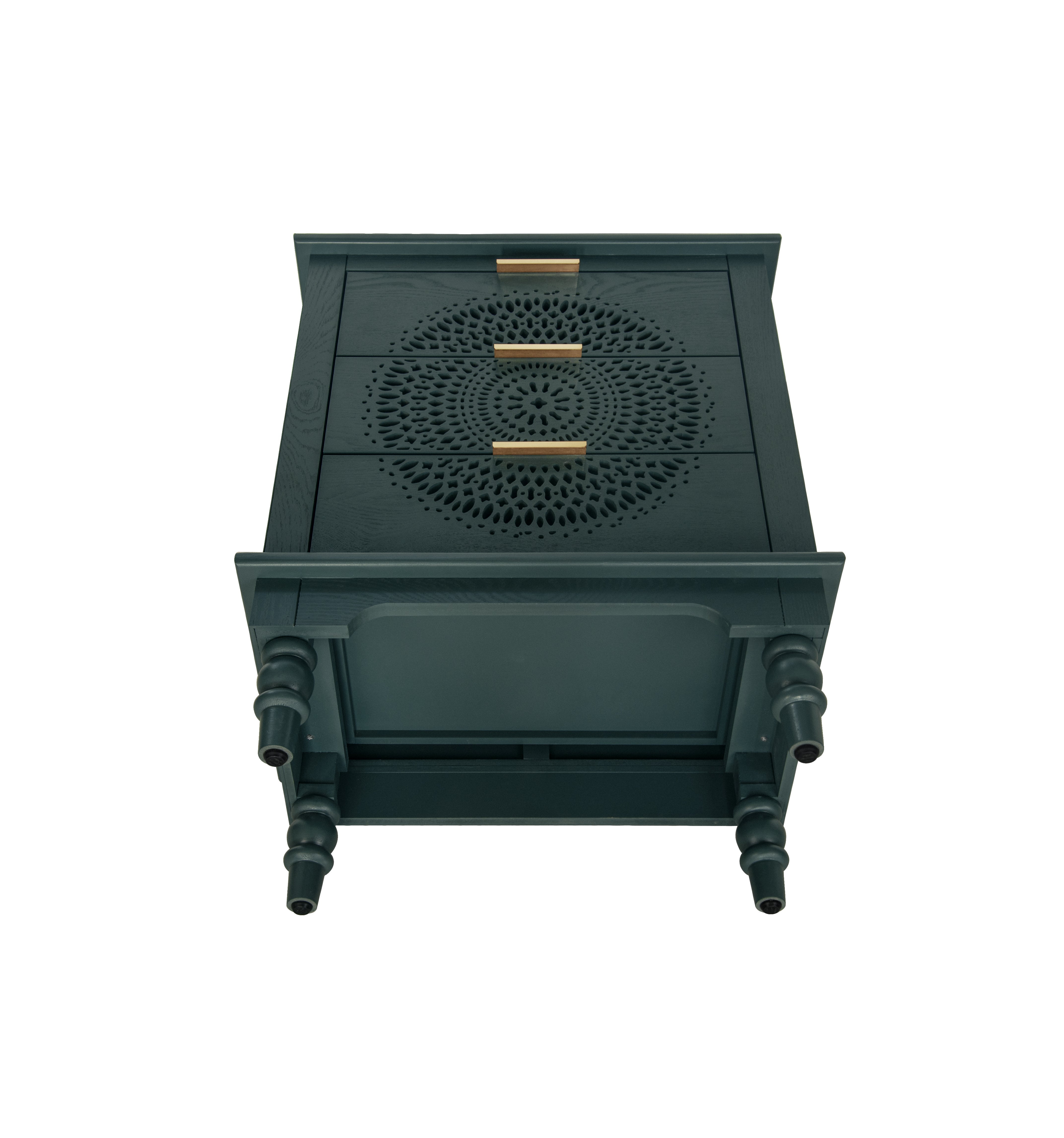 Hollow-Carved 3 Drawer Dresser with Metal Handles Storage