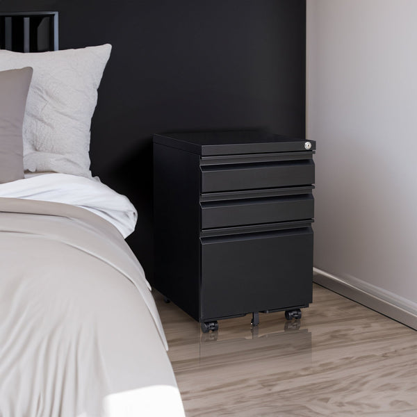 Three Drawer Mobile Metal Filing Cabinet with Lock Wheels