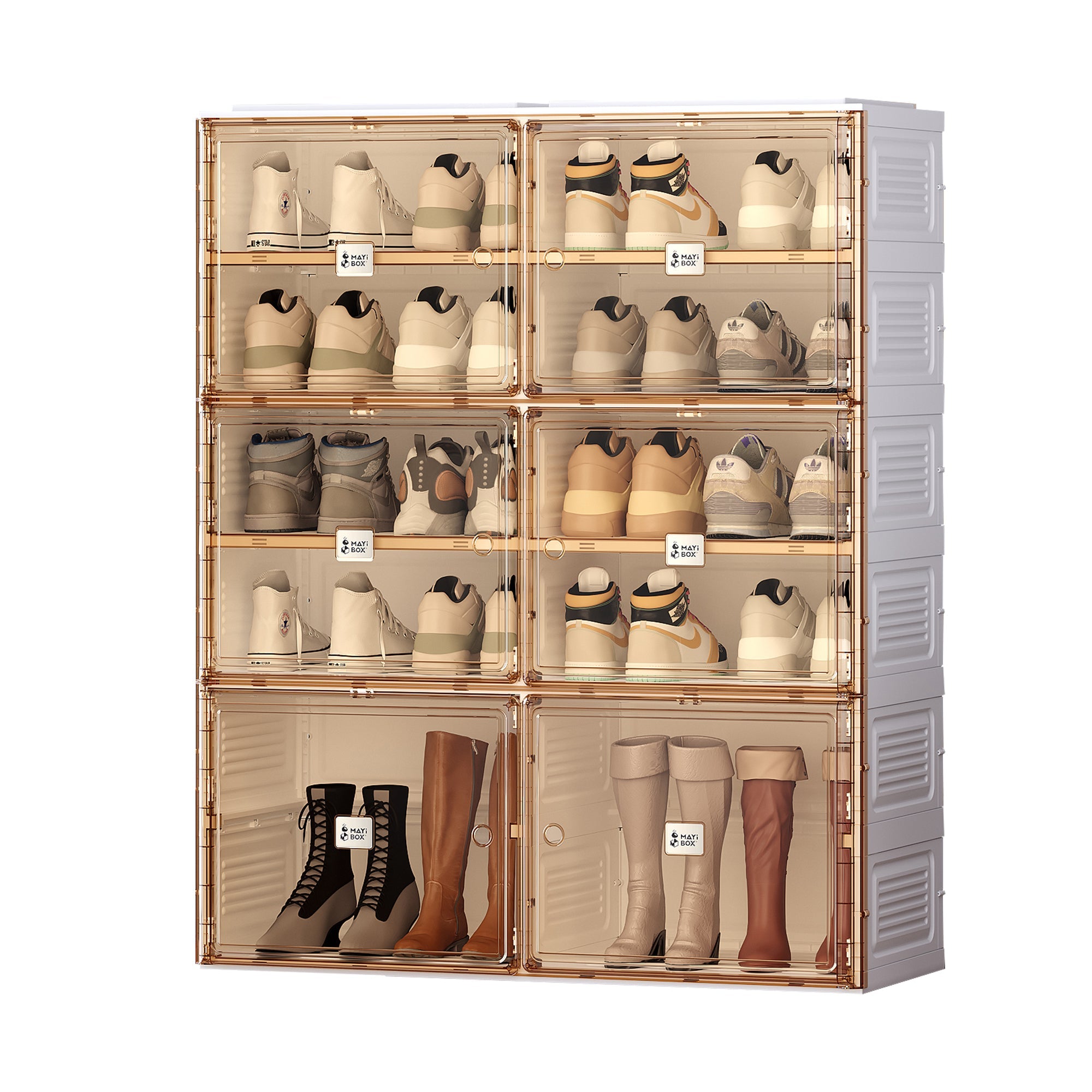 Portable Stackable Shoe Cabinet with Doors Storage Shelves Organizer