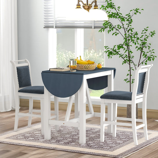 3-Piece Drop Leaf Dining Table Set White Gray