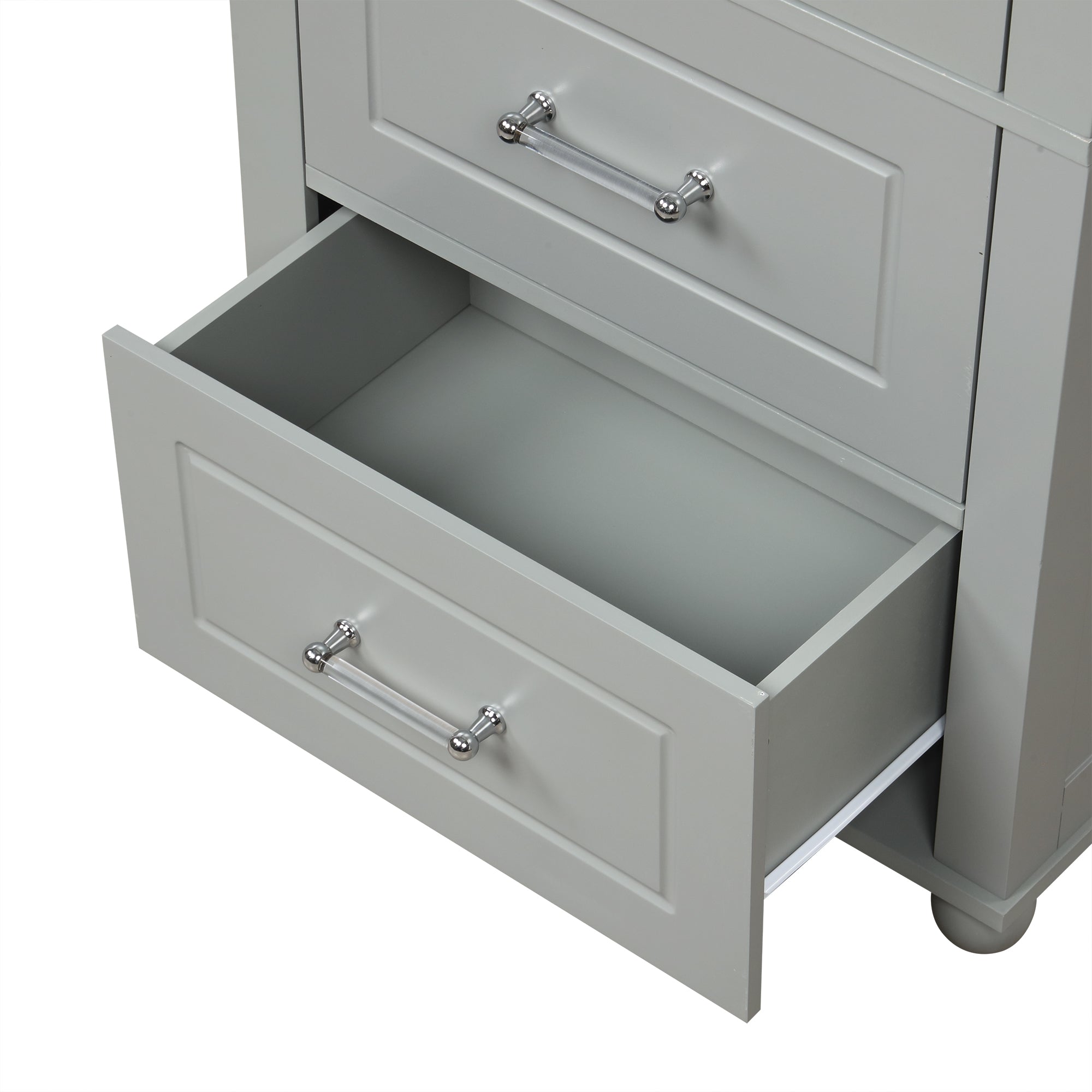 Tall Grey Bathroom Storage Cabinet with Adjustable Shelves Drawers