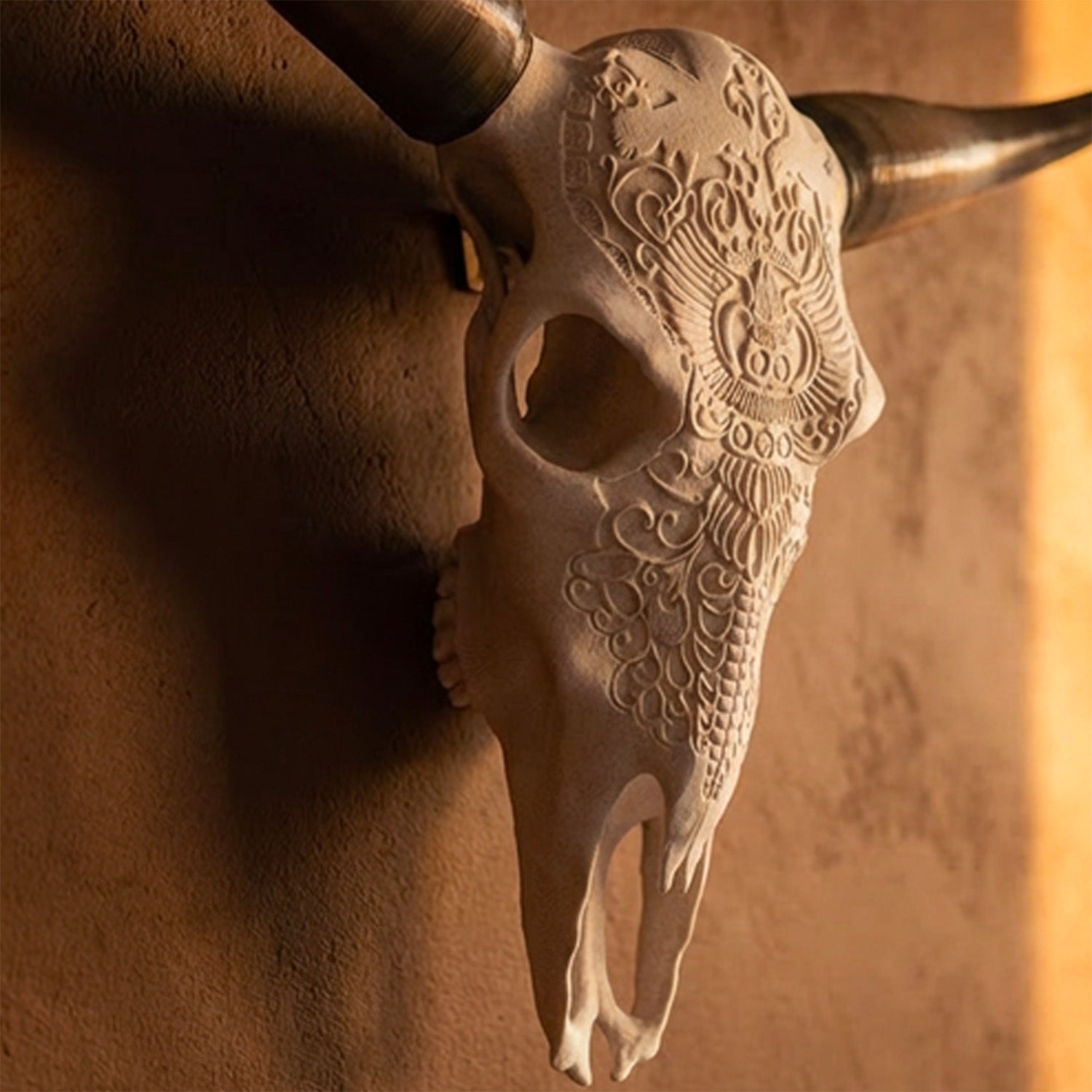 Faux Steer Skull Horns Western Wall Decor Rustic Artwork