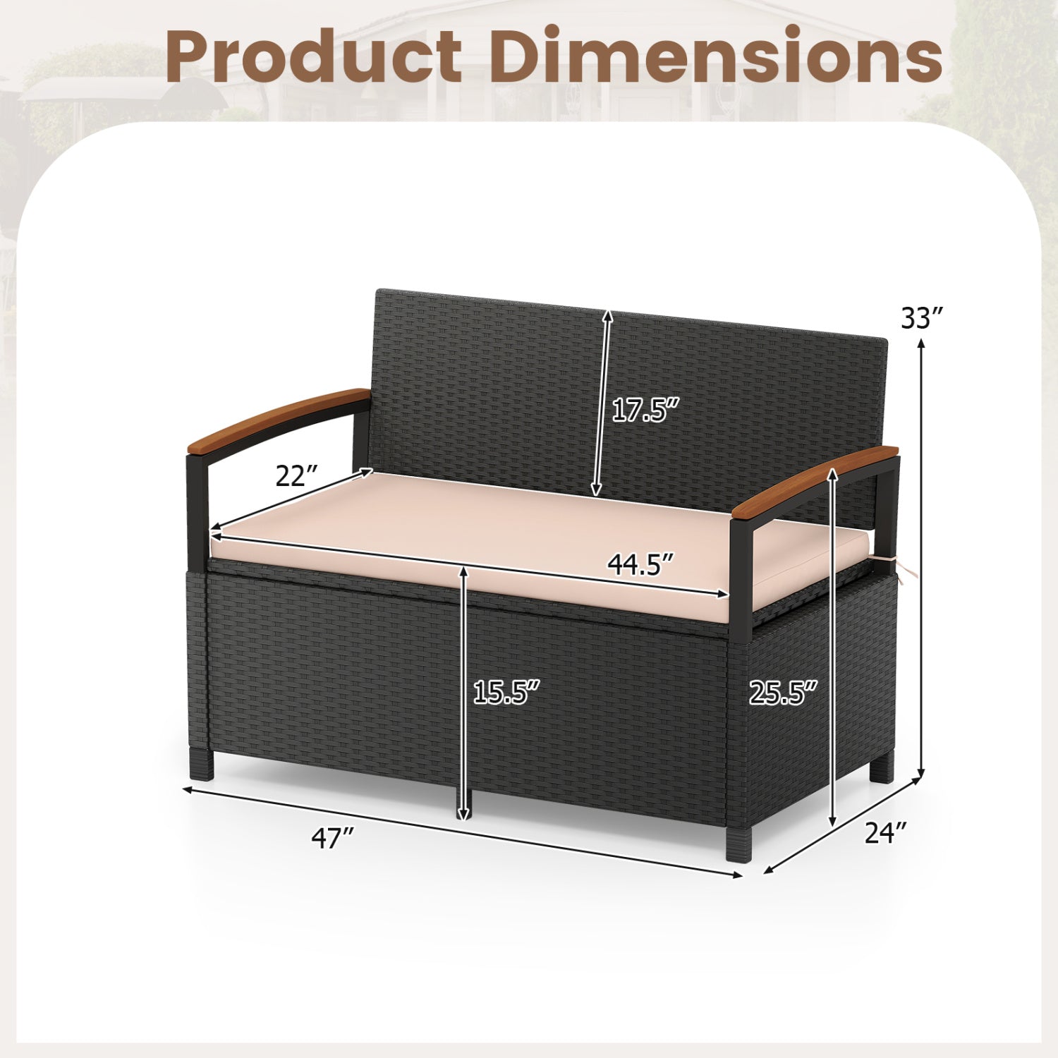 Outdoor Storage Bench Deck Box with Cushion White