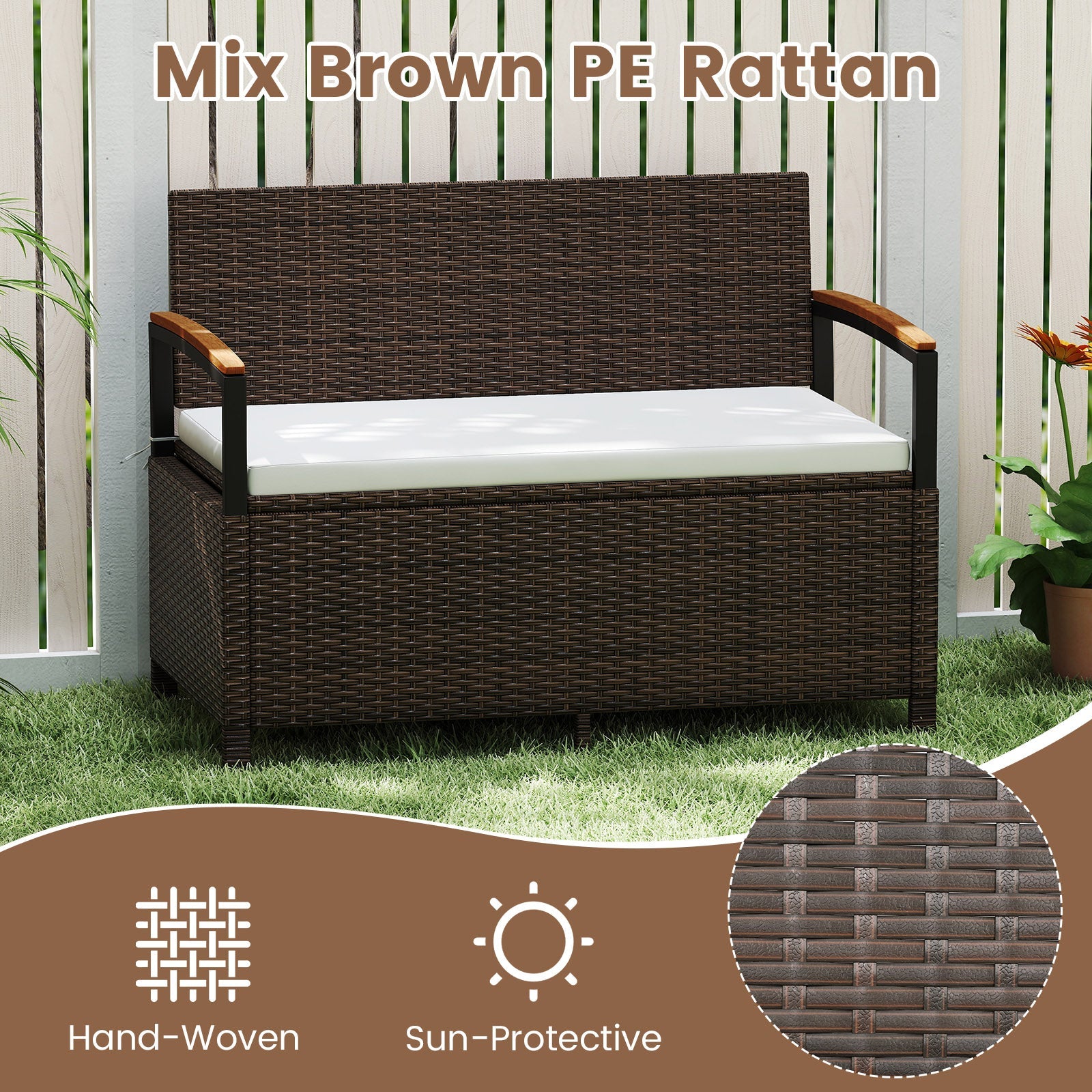 Outdoor Storage Bench Deck Box with Cushion White