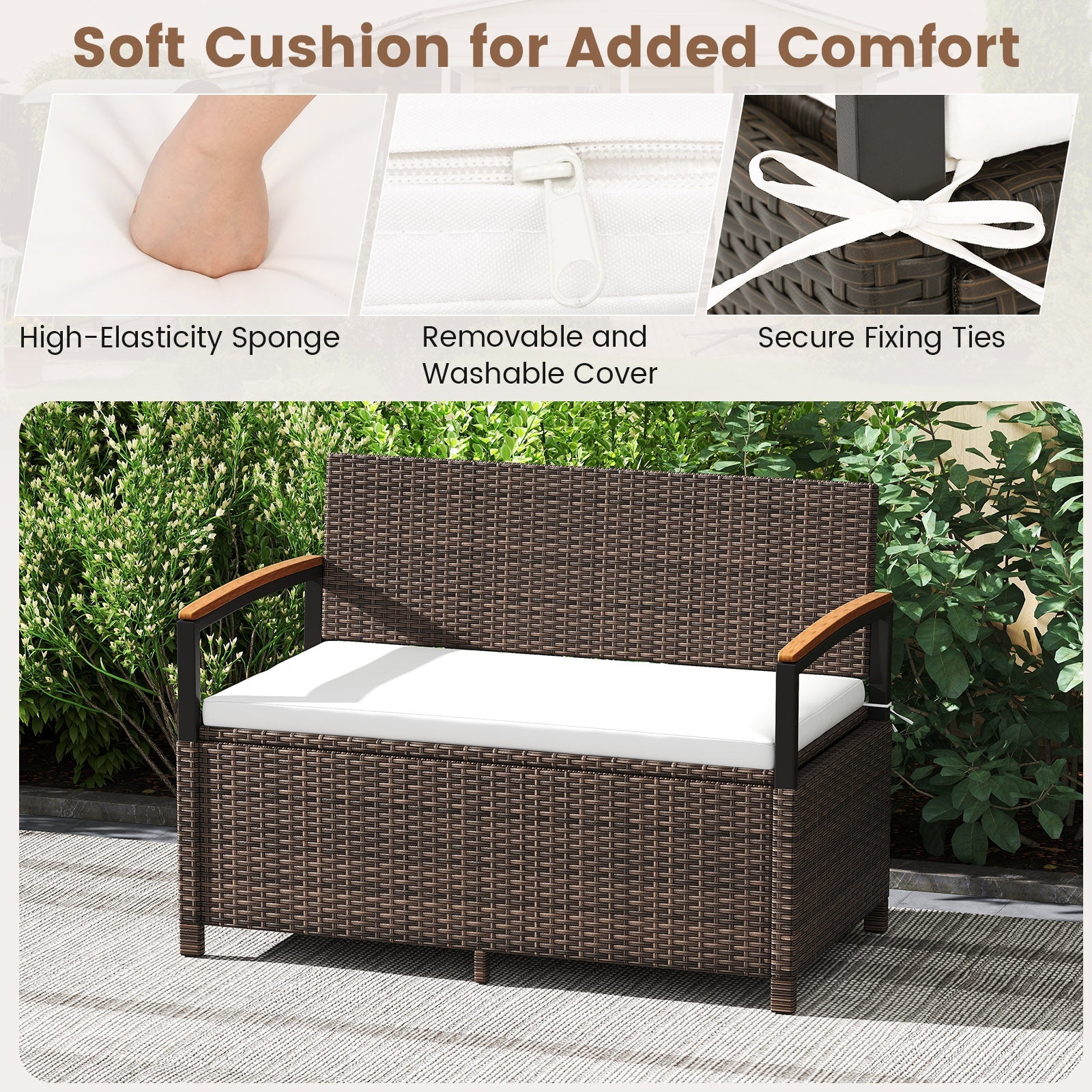 Outdoor Storage Bench Deck Box with Cushion White