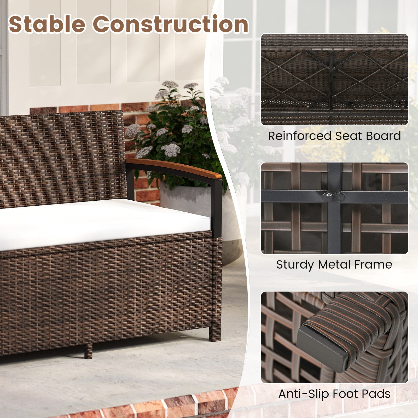 Outdoor Storage Bench Deck Box with Cushion White
