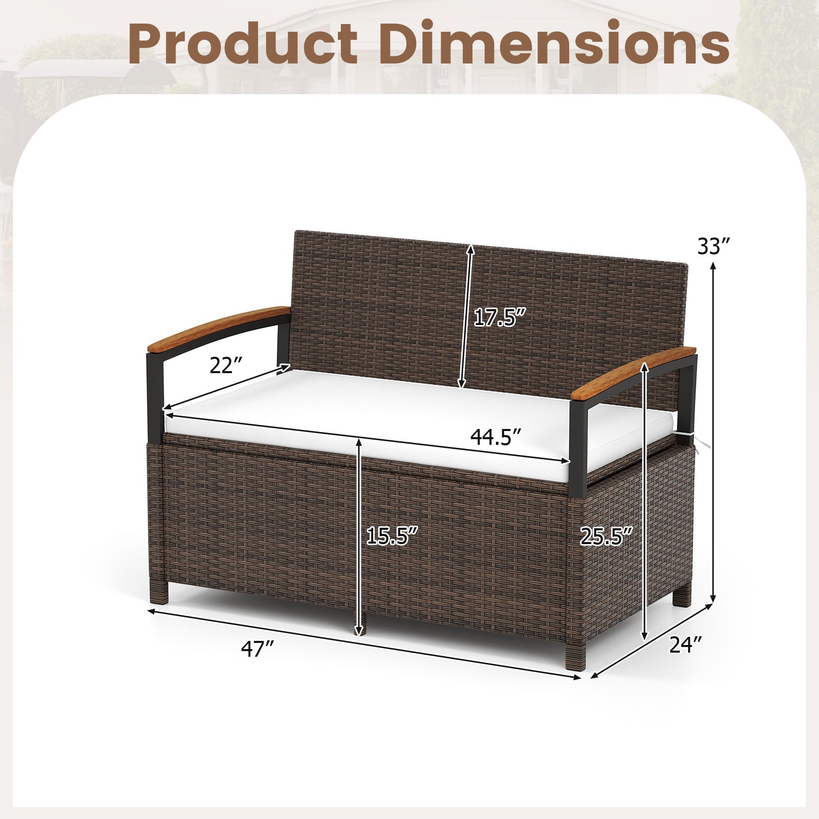 Outdoor Storage Bench Deck Box with Cushion White