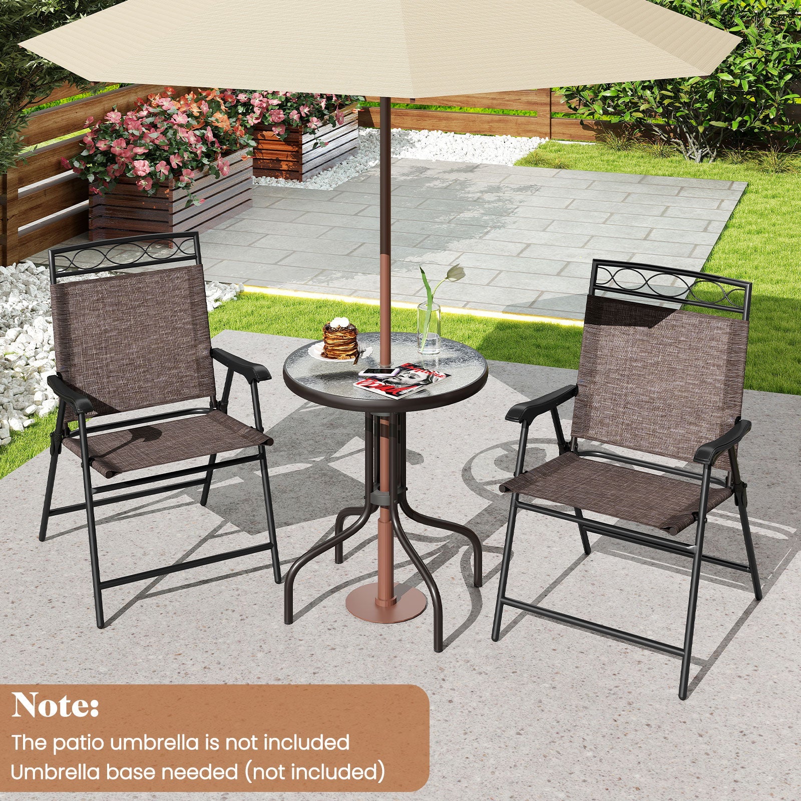 3-Piece Outdoor Bistro Dining Set with Umbrella Hole