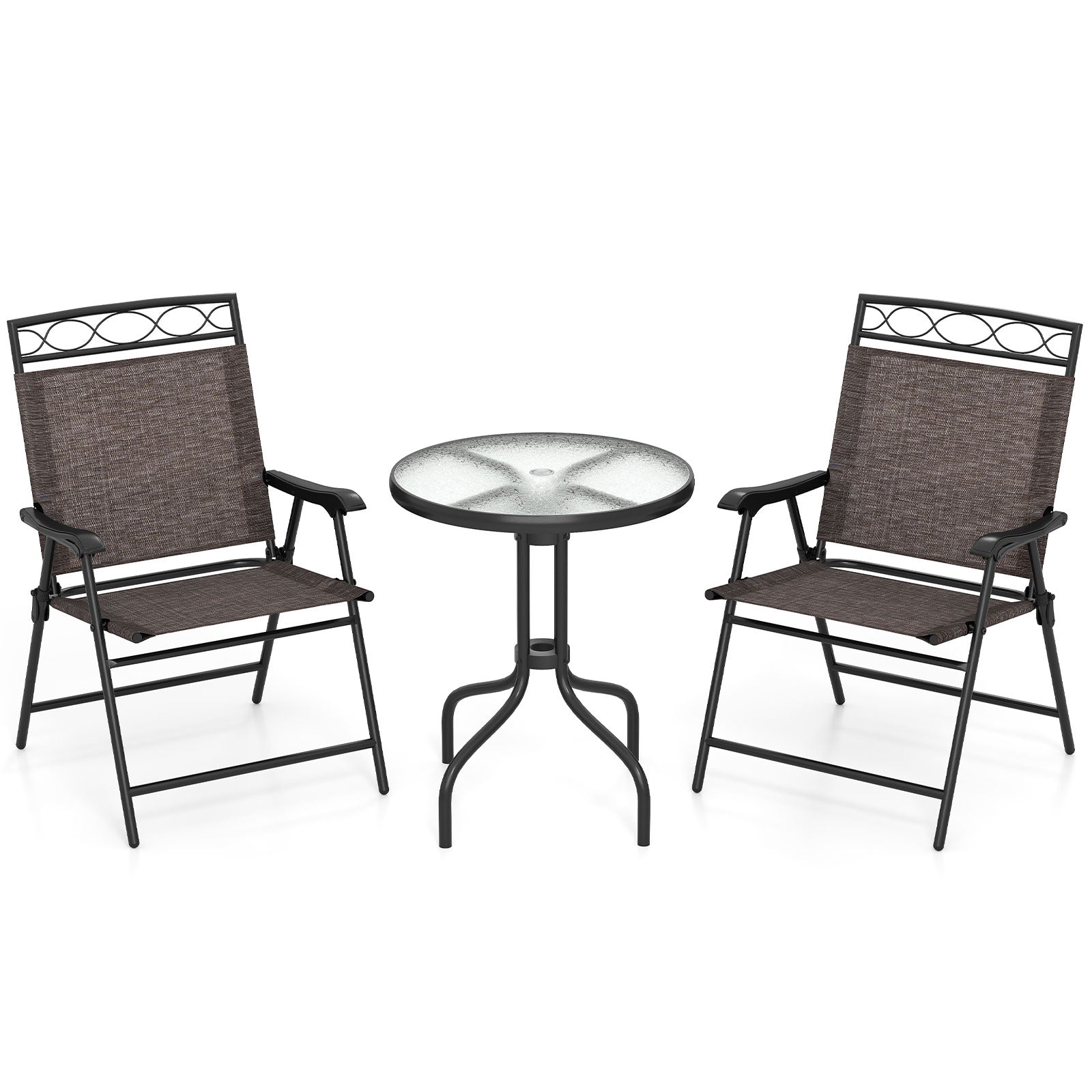 3-Piece Outdoor Bistro Dining Set with Umbrella Hole