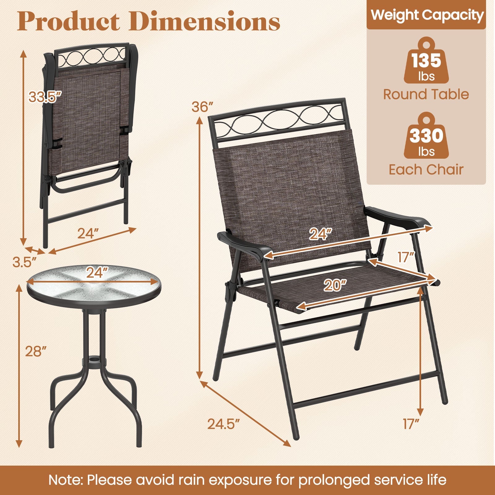 3-Piece Outdoor Bistro Dining Set with Umbrella Hole