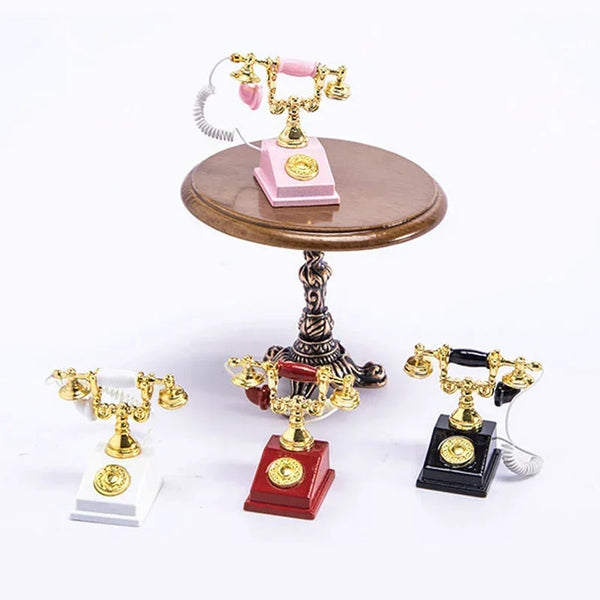 1:12 Vintage Rotary Telephone Miniature Dollhouse Decor Figurine