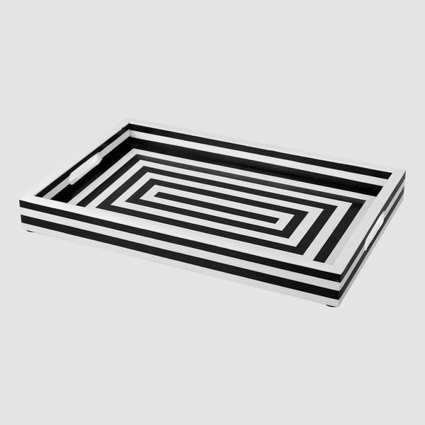 Black White Concentric Tray for Coffee Table Ottoman Decor