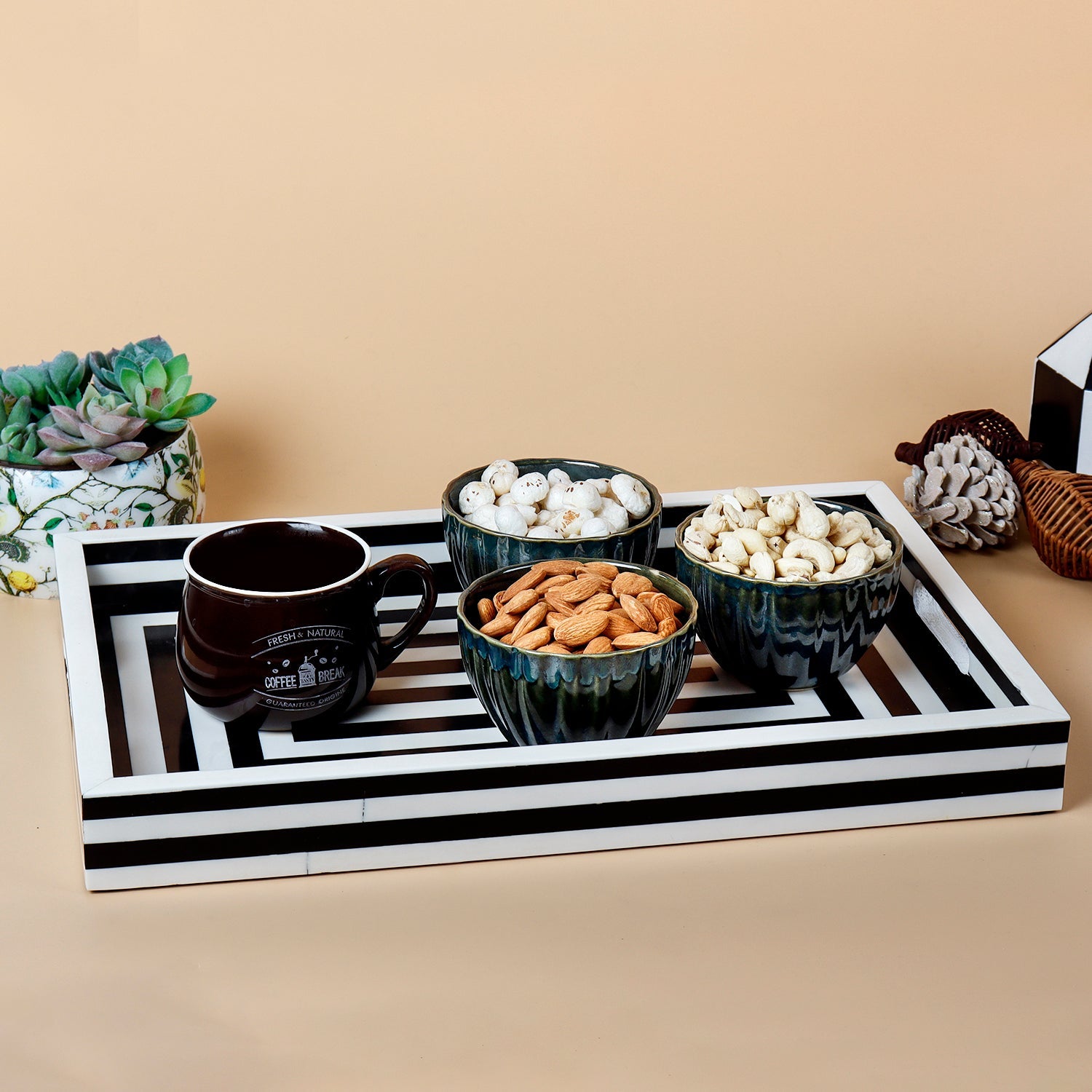 Black White Concentric Tray for Coffee Table Ottoman Decor