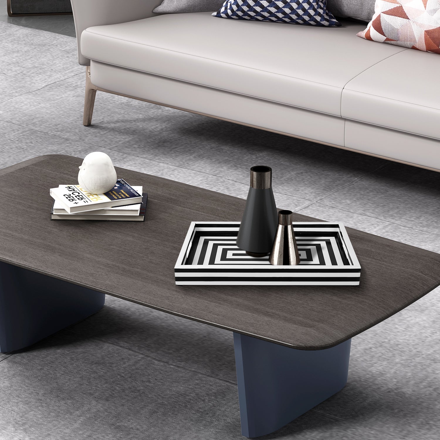 Black White Concentric Tray for Coffee Table Ottoman Decor