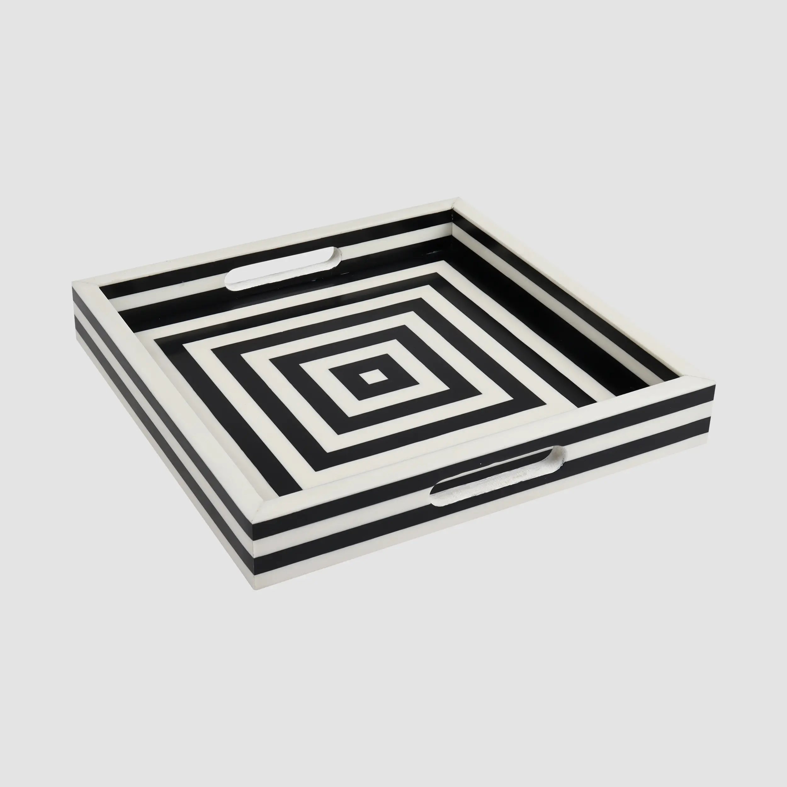 Black White Concentric Tray for Coffee Table Ottoman Decor