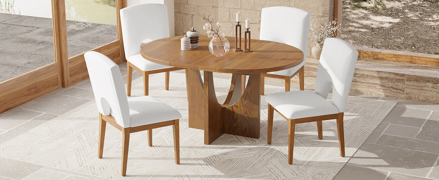 Modern 5-Piece Extendable Round Dining Table Set with 16.2inch Removable Leaf
