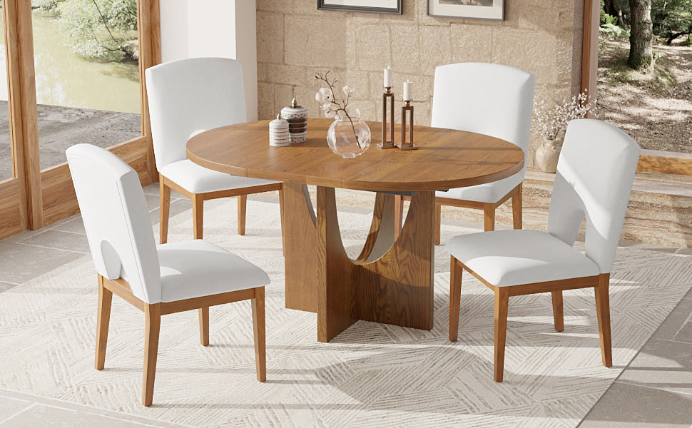 Modern 5-Piece Extendable Round Dining Table Set with 16.2inch Removable Leaf