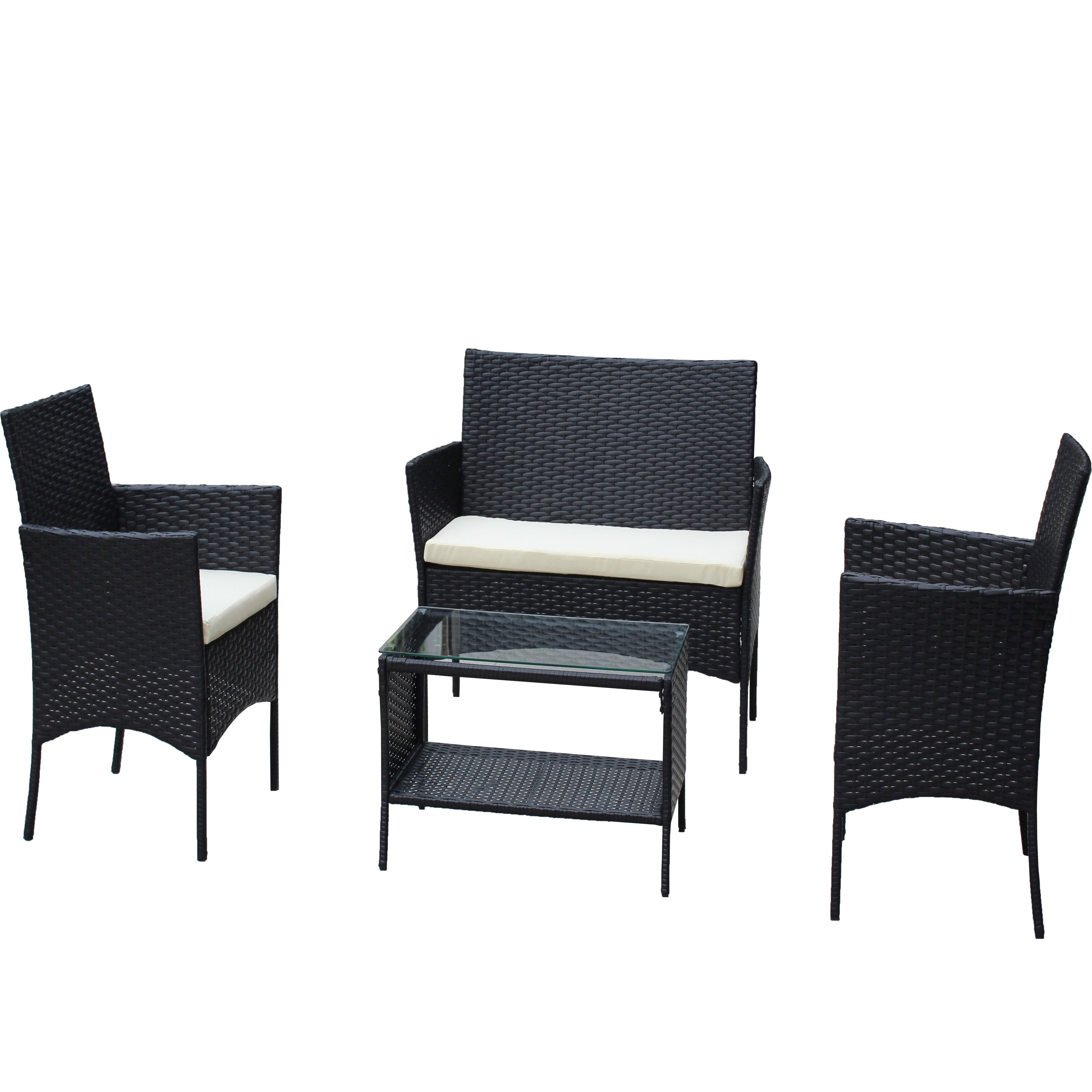 4-Piece Rattan Patio Furniture Set with Cushioned Wicker Sofa