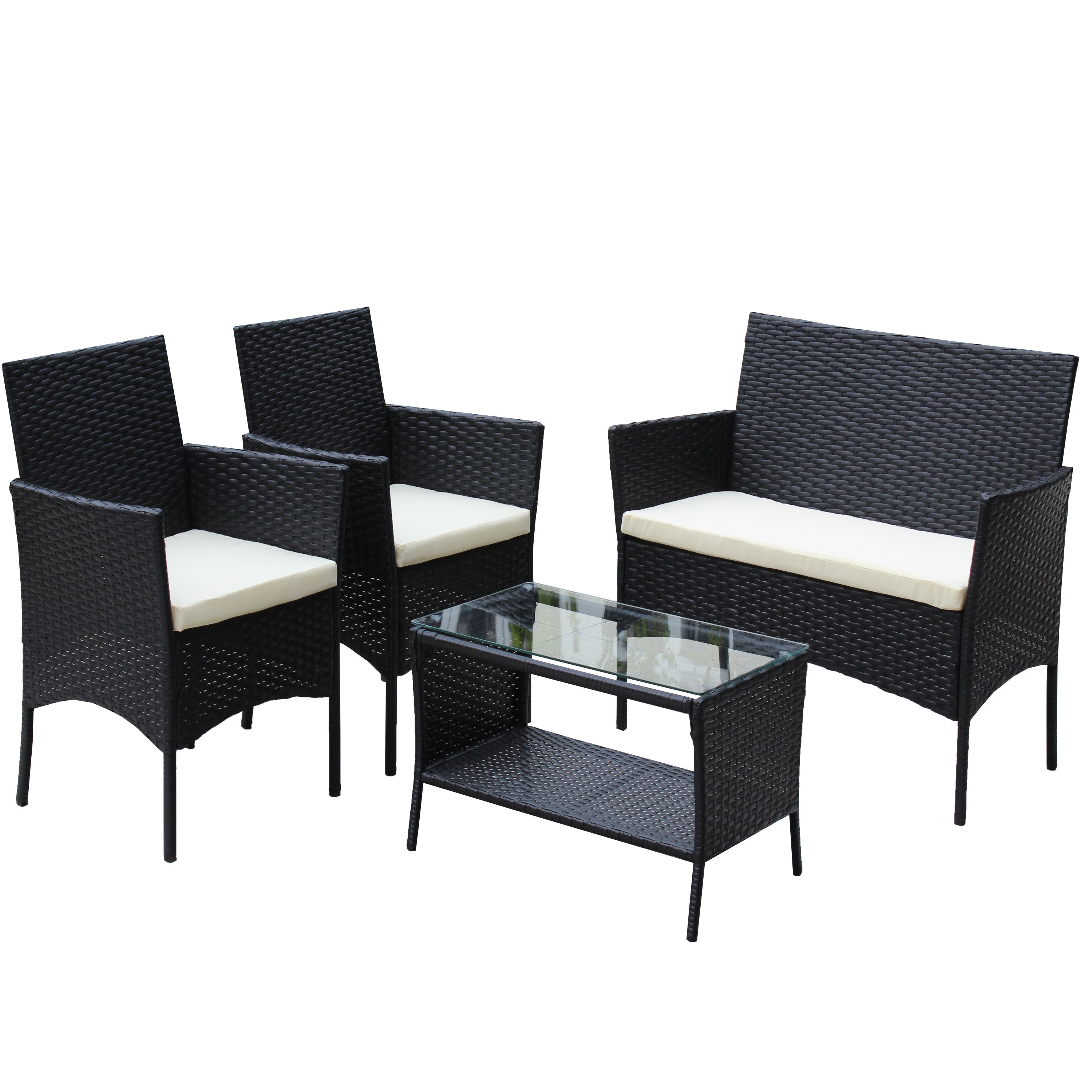 4-Piece Rattan Patio Furniture Set with Cushioned Wicker Sofa