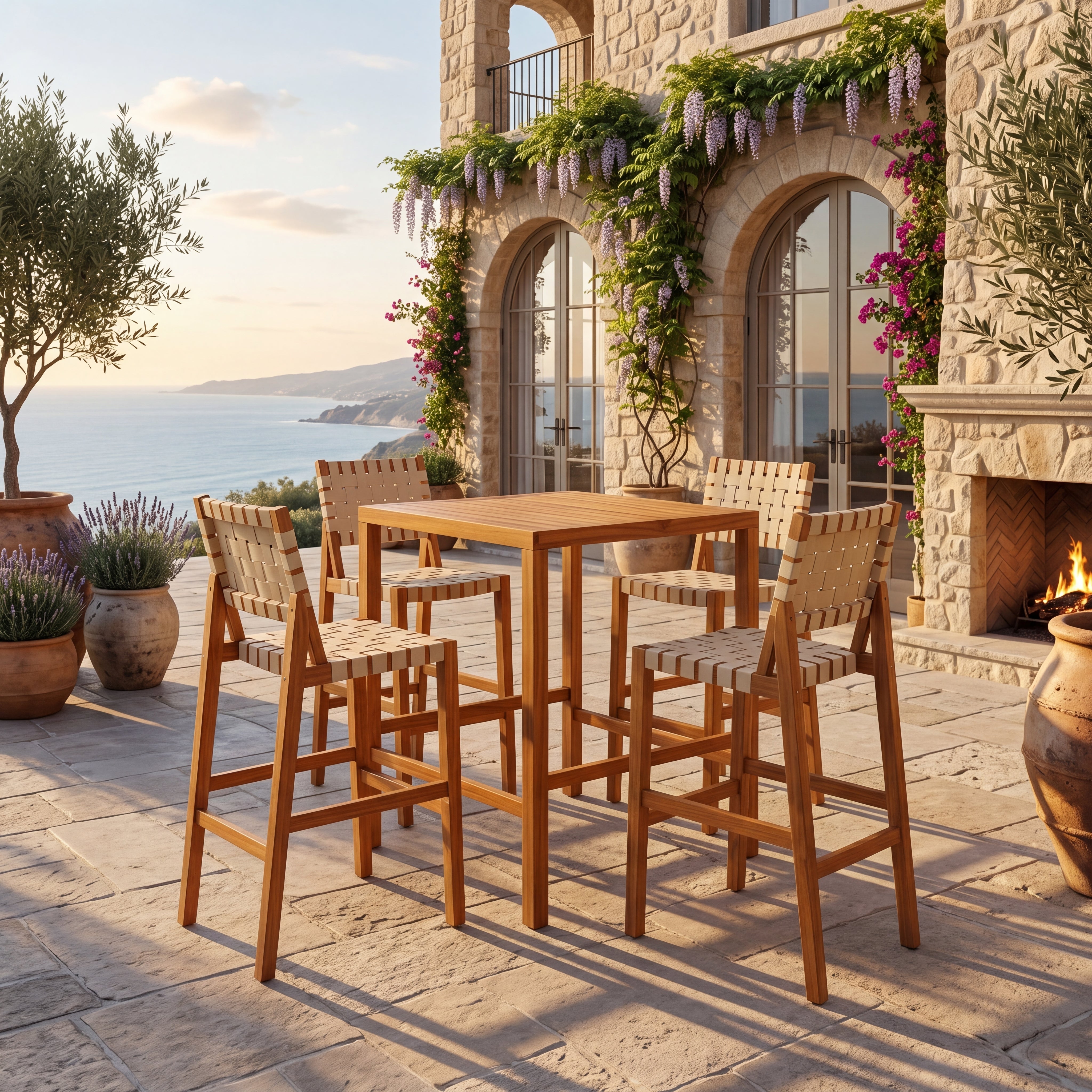 30.5 Inch Outdoor Acacia Wood Patio Furniture Set
